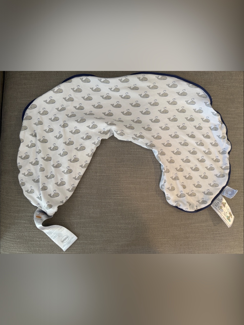 Boppy Whale Striped Print Nursing Pillow Cover in White and Navy